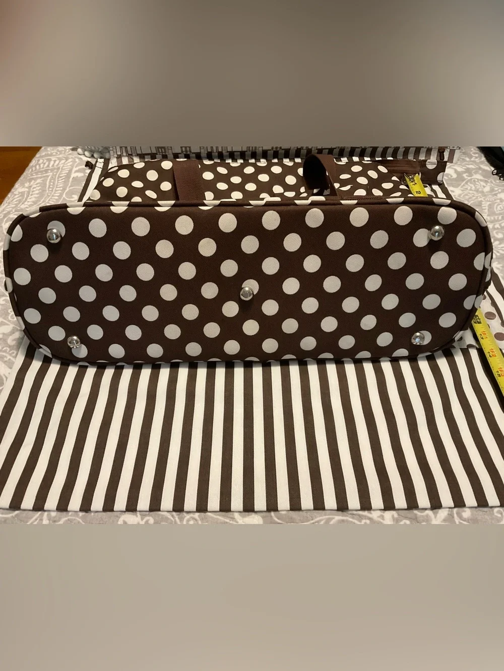 Brown Travel Tote with White Polka Dots